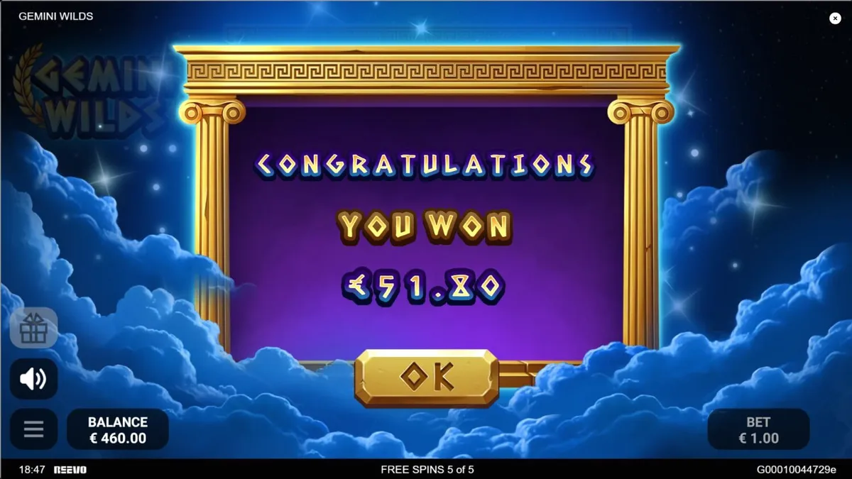 Tampilan visual slot Gemini Wilds dengan tema mitologi Yunani